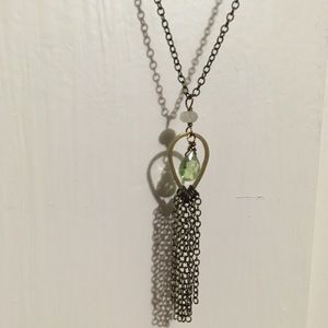 NWOT Bronze Green Stone Chain Necklace